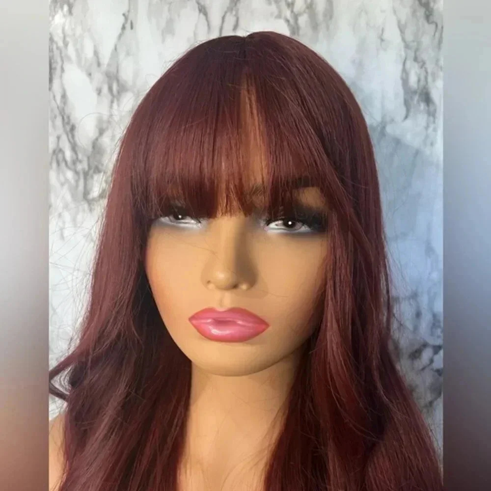 Burgundy Red Long Wavy Wig Natural Realistic Hair look - Picture 3 of 6